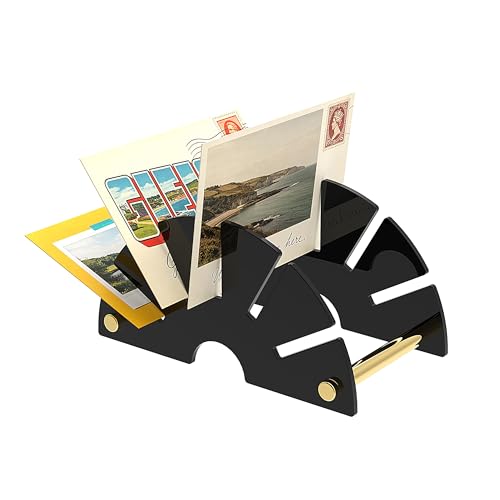 Acrylic Mail Holder 5-Slot Fan-Shaped with Gold Handle,Black Desk Organizer | Mail Organizer for Bills, Invoices, Letters, Envelopes, Compact Countertop Sorter, For Home Office, Entryway, Small Spaces - color: Fan / Black
