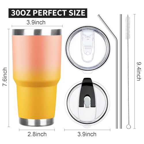 30 oz Tumbler with Lids and Straws Double Wall Vacuum Insulated Tumbler,Stainless Steel Leak-proof Tumbler Cup Powder Coated Travel Coffee Mug for Cold and Hot Drinks,Gardient Purple-Sunrise,2 pack - color: Gardient Purple-Sunrise, size: 30 Ounces