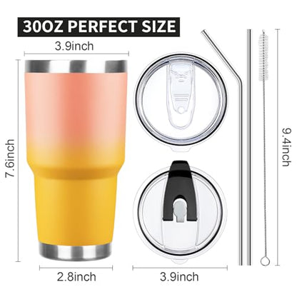 30 oz Tumbler with Lids and Straws Double Wall Vacuum Insulated Tumbler,Stainless Steel Leak-proof Tumbler Cup Powder Coated Travel Coffee Mug for Cold and Hot Drinks,Gardient Purple-Sunrise,2 pack - color: Gardient Purple-Sunrise, size: 30 Ounces