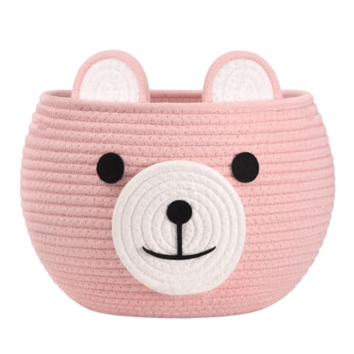 Baby Basket for Gifts Empty, Cute Bear Design, Pink | 10.5" x 8.5" Baby Shower Basket for Kids Girls Newborn Storage, Toy Basket for Living Room Nursery Décor, Soft Cotton Rope - color: Pink, size: 10.5"D x 8.5"H