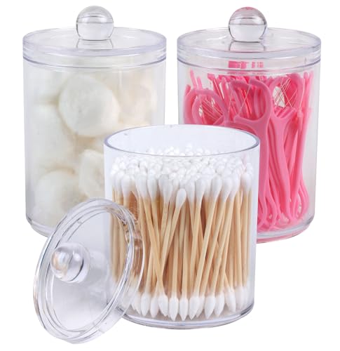 3 Pack Acrylic Qtip Holder Dispenser,Cotton Swab Ball Pad Holder,10 oz - color: Clear - 10 oz - 3 Pack, size: 2.7 inches