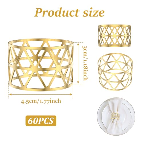 60 Pcs Gold Napkin Rings Bulk, Metal Napkin Holder Buckles, Exquisite Hollow Out Napkin Ring for Dinner Table Decoration Christmas Holiday Wedding Birthday Party Gathering