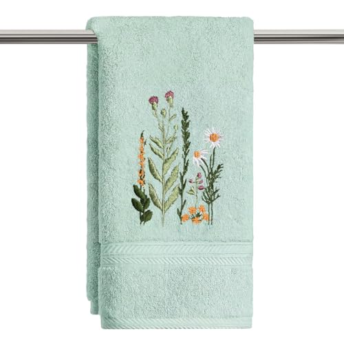 Artoid Mode 1 Pc Pale Green Wildflower Floral Embroidered Hand Towels for Bathroom, Cotton Soft Absorbent Farmhouse Decor Towels, 13.7 x 29.5 Inch - color: Pale Green, size: 13.7" x 29.5", 1PC