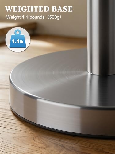 SMARTAKE Paper Towel Holder Countertop, Non-Slip Weighted Base, Silver | Freestanding Kitchen Roll Dispenser, Rustproof Stainless Steel, Spring Arm for Easy Tear, Widden Top, with 4 Suction Cups - color: 01-silver