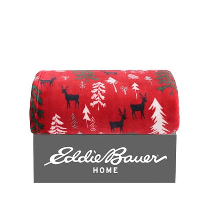 Eddie Bauer - Throw Blanket, Ultra-Soft & Reversible Plush Bedding, Blanket for Couch & Bed (Deer Woods Red, 50" x 60") - color: Deer Woods Red, size: 50" x 60"
