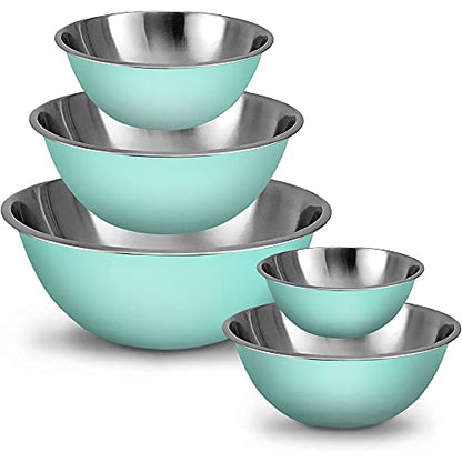 Stainless Steel Mixing Bowls Set, 5-Piece Meal Prep & Food Storage | .75, 1.5, 3, 4 & 5 Quart Metal Mixing Bowls Set for Prep, Serving, Baking & Food Storage, Ecofriendly, Dishwasher Safe, Blue - color: Blue