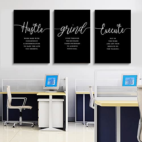 Hustle Quotes Execute Prints, Framed Canvas Wall Art Success Quote, Office Wall Art, Black Large Poster, Positive Motivational Set of 3 Prints, Boss Gift (F-3pcs,20x30inchx3pcs) - color: F-3pcs, size: 20x30inchx3pcs