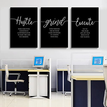 Hustle Quotes Execute Prints, Framed Canvas Wall Art Success Quote, Office Wall Art, Black Large Poster, Positive Motivational Set of 3 Prints, Boss Gift (F-3pcs,20x30inchx3pcs) - color: F-3pcs, size: 20x30inchx3pcs