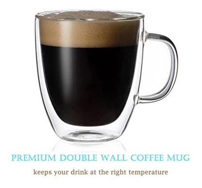 19 oz Double Wall Glass Coffee Mug, Borosilicate Clear Tea Cup with Handle | Large Latte Cappuccino Espresso