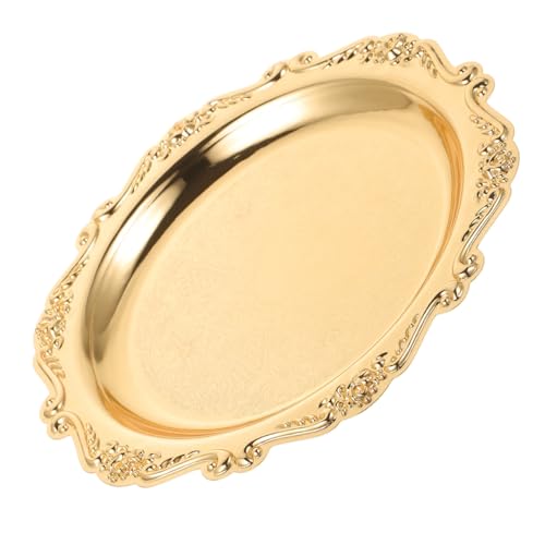 Sewroro Golden Serving Tray Round Iron Dessert Platter Snack Serving Platter for Home Entertaining and Jewelry Display - color: Golden