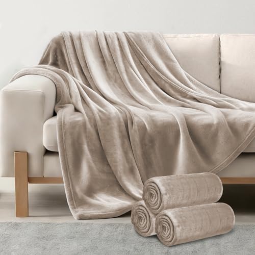 3-Pack Fleece Throw Blankets 50x60, 300GSM Soft Flannel Plush Blanket, Lightweight Warm Couch Sofa Bed Blankets, No Shedding All Season (Camel) - color: Camel