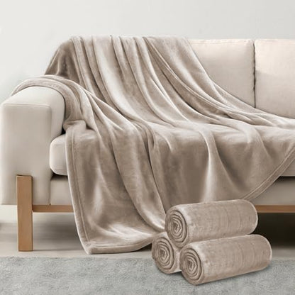 3-Pack Fleece Throw Blankets 50x60, 300GSM Soft Flannel Plush Blanket, Lightweight Warm Couch Sofa Bed Blankets, No Shedding All Season (Camel) - color: Camel