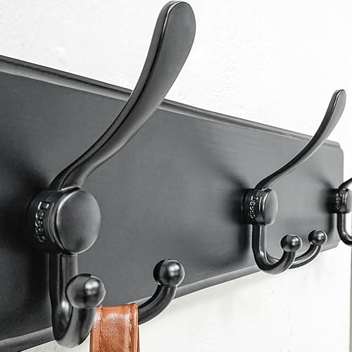 Coat Rack Wall Mounted - 5 Tri Hooks, Heavy Duty, Wooden Wall Coat Hanger Coat Hook for Clothes Hat Jacket Clothing, Black - color: Black, size: L=17.4"