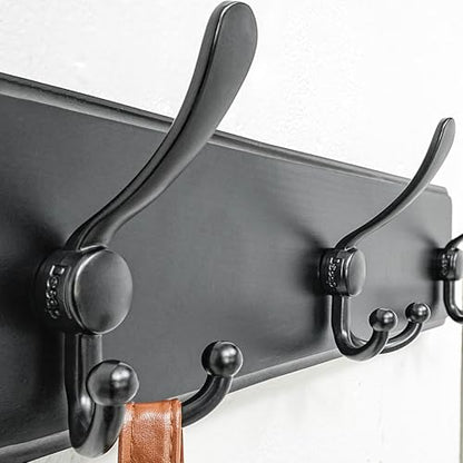 Coat Rack Wall Mounted - 5 Tri Hooks, Heavy Duty, Wooden Wall Coat Hanger Coat Hook for Clothes Hat Jacket Clothing, Black - color: Black, size: L=17.4"