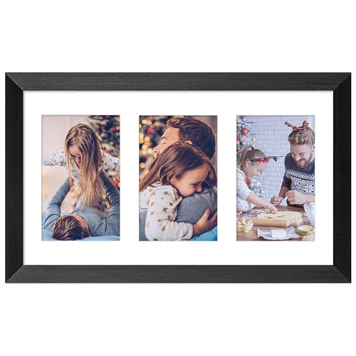 8x14 Collage Frame with 3 Openings 4X6 Pictures, Multiple Picture Frame with Mat, Wall or Tabletop Decor, Black Wood Grain (1 Pack) - color: Black, size: 8x14-(3 open4x6)-1P