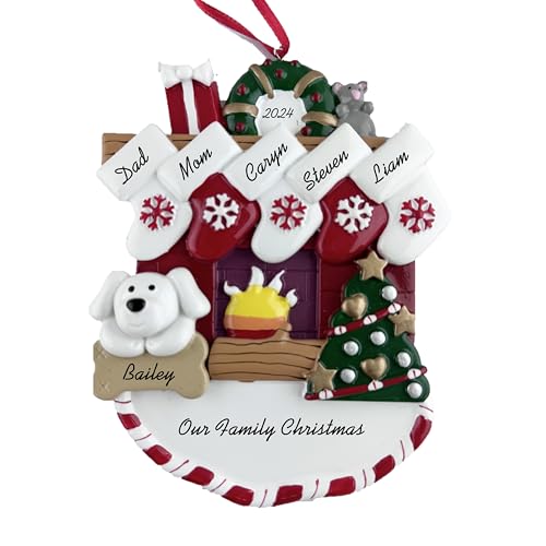 Customized and Personalized Christmas Ornament - Family of 2-6 with One Pet - Add 1 of The 26 Different Dogs and Cats to Design Your Own Custom Pet Tree -Made to Order (Family of 5 with 1 Pet) - size: Family of 5 with 1 Pet