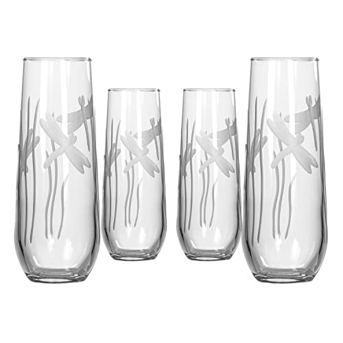 Rolf Glass Dragonfly Stemless Champagne Flute Glasses 8.5 ounce Set of 4 - Toasting Flute Glasses - Lead-Free Glass - Etched Flute Glasses – Proudly Made in the USA - color: Stemless Flute 4 Set