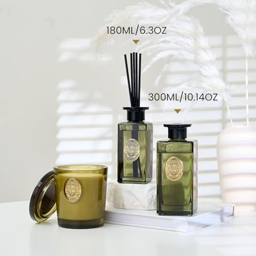 M&SENSE 6.3 oz Large Reed Diffuser Set | Lime+Basil Scent Oil Diffuser with Sticks | Hotel Collection Non-Toxic Home Fragrance |for Bedroom Bathroom Living Room - color: Lime Basil, size: 180ml