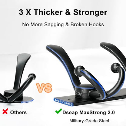 Coat Rack Wall Mount, Heavy Duty 12-Gauge Base vs Flimsy 1mm, Double-Thick Solid Anti-Snap Hooks, 16” Stud-Mount, Stainless Steel Hanger for Clothes Hat Entryway Closet, Blue, Pack of 2 - color: Blue, size: L=17" (2pcs)