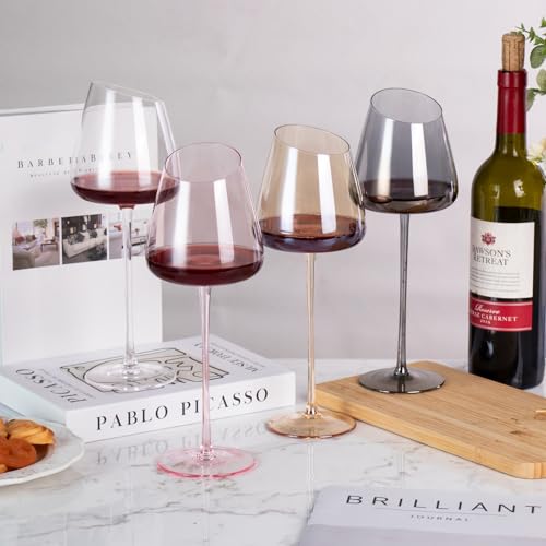 KAMMAK Crystal Red Wine Glasses Set of 2, 16.06 oz Stemmed Glasses, XH012 | Hand Blown, Bordeaux Wine Glasses, Thin Rim & Long Stem, Red & White, Daily Use, Wedding or Birthday Gift for Women - size: 8KPXH012