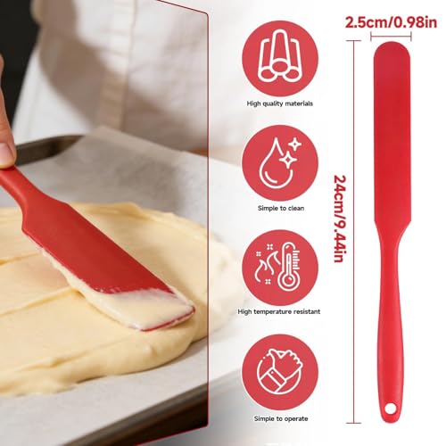 Silicone Jar Spatulas, Cake Cream Spatulas Set, Non-Stick Heat Resistant Mixing Butter Spatulas Baking Scrapers for Jars Blenders Cooking Stirring - color: Red, size: 24X2.5X0.5CM