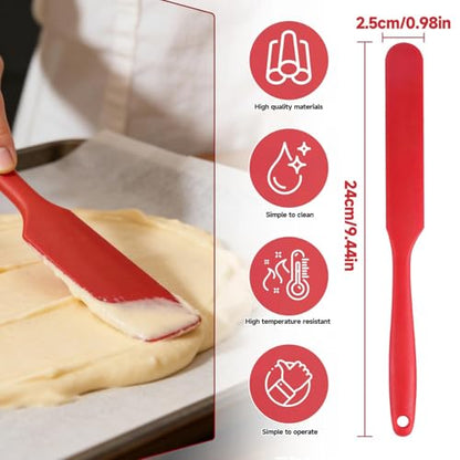 Silicone Jar Spatulas, Cake Cream Spatulas Set, Non-Stick Heat Resistant Mixing Butter Spatulas Baking Scrapers for Jars Blenders Cooking Stirring - color: Red, size: 24X2.5X0.5CM