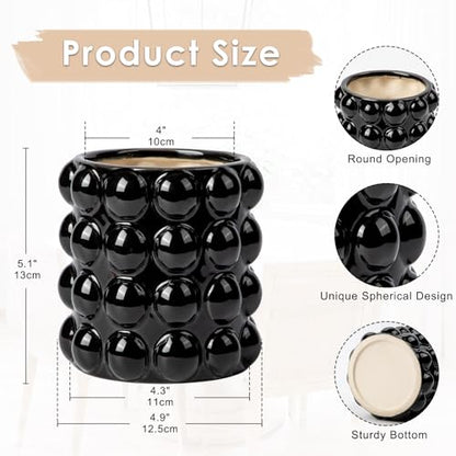5 Inch Ceramic Planter Pot for Indoor Plants Without Drainage Hole Bubble Flower Planter Hobnail Plant Pot Garden Planter Black Succulent Plant Pot Utensil Holder - color: Black # 5 Inch