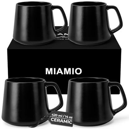 MIAMIO - Coffee Mugs Set of 4, Ceramic Mug (14oz) - Luxe (Black) | Large Ceramic Coffee Mugs for Cappuccino, Tea and Espresso, Tea / Coffee Mug 4-Piece Set, Cup Set - dishwasher safe - color: Black Series