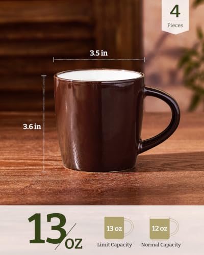 famiware Coffee Mugs Set of 4, Milkyway 13 oz Ceramic Cup Set with Handle | Stoneware Mug Set for Tea, Coffee, Latte, Cappuccino, Cocoa, Microwave and Dishwasher Safe, Light Khaki & Cocoa - color: Milkyway-Light Khaki & Cocoa, size: 4 Count (Pack of 1)