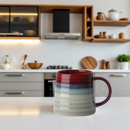 Ceramic Coffee Mugs, 16oz Large Pottery Tea Cup Mug with Handle, Wide Bottom, Transmutation Glaze Craft, Dishwasher & Microwave Safe for Home and Office (Black Red) - color: Black Red