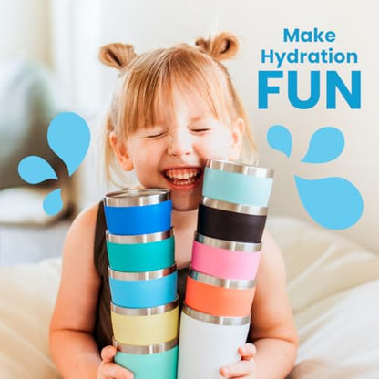 CUPKIN Toddler Tumblers, The Original 12 oz Stackable Stainless Steel Cups, Set of 2 Powder Coated Insulated Kids Water Bottle Alternative + BPA Free Lids + Reusable Silicone Straws (Cobalt + Mint) - color: Cobalt + Mint, size: 12 Fl Oz (Pack of 2)