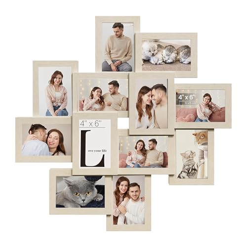 SONGMICS 12-Pack 4 x 6 Collage Picture Frames with Glass Front | Multi Picture Frame Set for Wall Decor, Assembly Required, Natural, KAVI Collection URPF022N01 - color: Natural Beige, size: 12 Pack