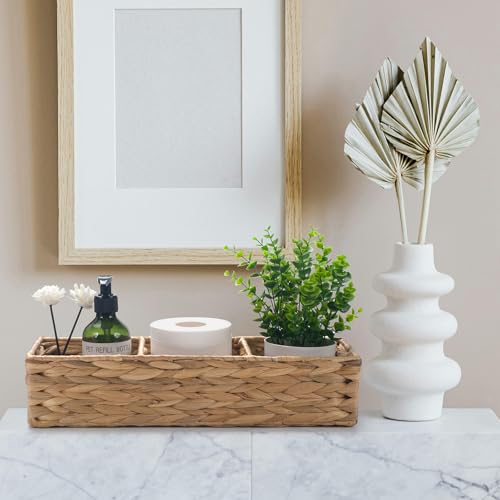 Wicker Bathroom Basket with 3 Compartments, Water Hyacinth Toilet Tank Basket, Woven Storage Box for Bathroom Organizer (16.5 x 5.5 x 3.5 inch) - size: 16.5" x 5.5" x 3.5"