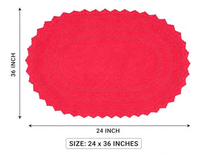 Royal Blaze Crochet Reversible Bath Mat Runner 100% Cotton Bathroom Rug Runner, Medium Plus Oval 24×36 Red - color: Bright Red, size: 24"x36" Oval