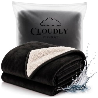 Waterproof Blanket for Bed, 60" x 80" Waterproof Throw Blanket, Leakproof Bed Protector, Absorbent, Spill Proof, Stain Resistant, Reversible Sherpa & Micro Velvet, Machine Washable - color: Black