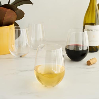 True Vino Stemless Wine Glasses Set, Modern Drinking Glasses for Red and White Wines, Cocktails, Beverages, Wedding Gifts, Housewarming, Birthday, Elegant Glassware, Home Bar, 21 oz, Set of 4 - size: Set of 4, style: Grand Cru
