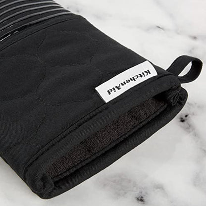 KitchenAid Quilted Cotton Terry Cloth Oven Mitt, Pot Holder, Kitchen Towel 4-Pack Set, Heat Resistant, Silicone Grip, Gift Set, Matte Black, 16"x26", 7"x13" & 7"x10" - color: Matte Black