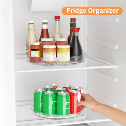 2 Pack Lazy Susan Turntable Organizer, 9 and 10 Inch Rotating Trays for Corner Cabinet, Fridge, Pantry, Kitchen, Table Top, Makeup Vanity, Bathroom Countertop Storage, Acrylic Spinning Spice Rack - size: 9+10inch - 2 Pack