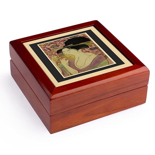 3dRose Vintage Japanese Lady With Comb Jewelry Box 7 x 7 inch with 4 inch tile