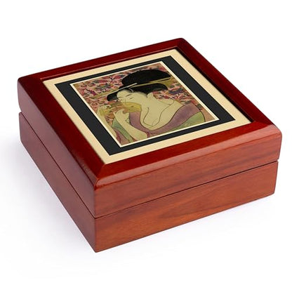 3dRose Vintage Japanese Lady With Comb Jewelry Box 7 x 7 inch with 4 inch tile