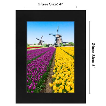 Americanflat 4x6 Picture Frame - Engineered Wood - Black | Shatter-resistant glass, wall or tabletop display with included easel, sawtooth hangers included - color: Black, size: 4x6