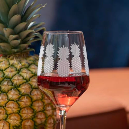 Rolf Glass Fresh Pineapple All Purpose Wine Glass | 19.5oz Stemmed Glass | Lead-Free and Diamond-Wheel Engraved | Tropical Etched Pineapple Design | Coastal Glassware | Set of 4 - color: All Purpose, size: Set of 4