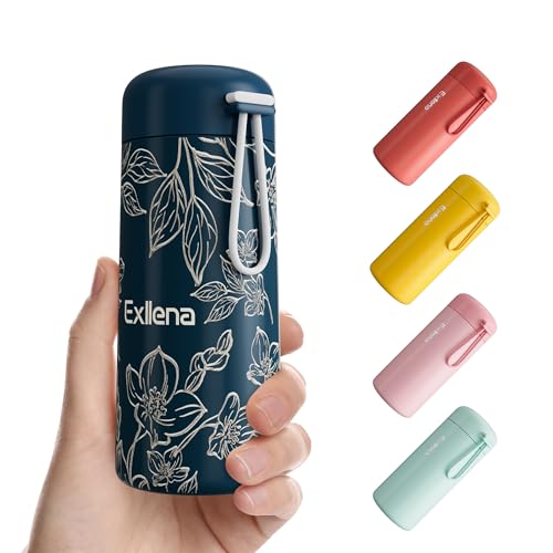 8 oz Water Bottles Made of 304 Stainless Steel, Small Water Bottles Double Wall Vacuum Insulation for Hot&Cold Drinks, Water Bottle Purse with Carry Handle - 100% Leakproof(DarkBlue Floral) - color: DarkBlue Floral, size: 8.5 Ounces