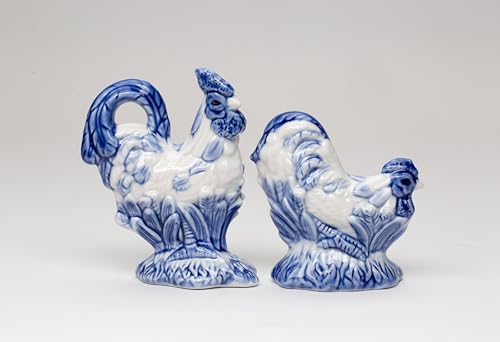 Fine Ceramic Dutch Blue Rooster Salt & Pepper Shakers Set, 4-3/8" H