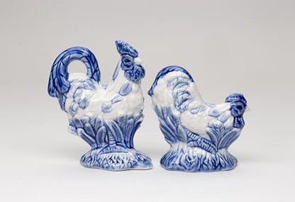 Fine Ceramic Dutch Blue Rooster Salt & Pepper Shakers Set, 4-3/8" H