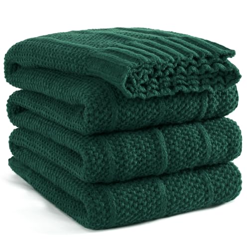 Carriediosa Knit Throw Blanket for Couch 60x80 Stripe Cable Knitted Throws | Dark Green, Soft Textured Neutral Fall Blankets, Cozy Decorative Home Decor, Cover for Bed, Sofa & Outdoor Use - color: Dark Green, size: 60" X 80"