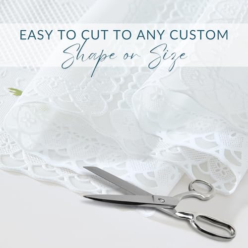 Threadmade Floral Lace-Inspired 3-Yard Cut-to-fit Vinyl Tablecloth/Table Protector, White - 54" W x 108" L - color: Floral White