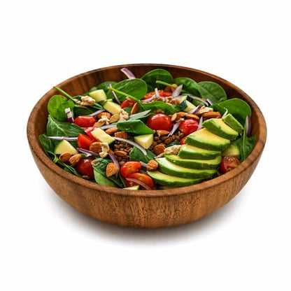 9.4 Inch Large Wooden Salad Bowl, Acacia Wood Bowls, Decorative Bowls for Home Decor, Storage, Serving, Yarn, Wooden Fruit Bowl for Kitchen Counter