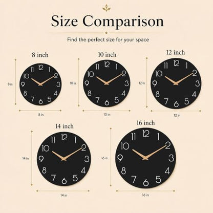 cicininc 8 Inch Battery Operated Wall Clock, Silent Analog, Black | Kitchen | Office | Bedroom | Bathroom | Small Size | Easy-to-read Numbers - color: C_black, size: 8"