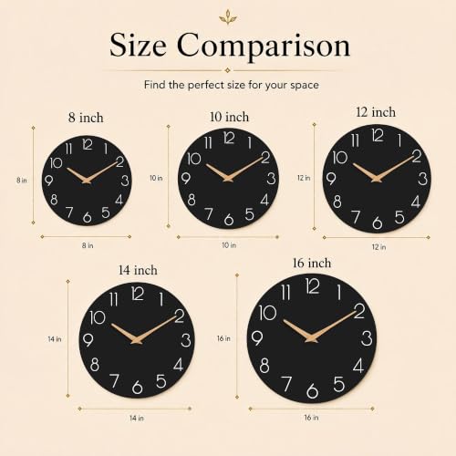 cicininc 10 Inch Battery Operated Wall Clock, Silent Analog, Black | Living Room | Kitchen | Office | Bathroom | Modern Style | Easy-to-read Numbers - color: C_black, size: 10"